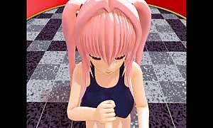 Pink haired 3D cartoon youngster lady bikini sex